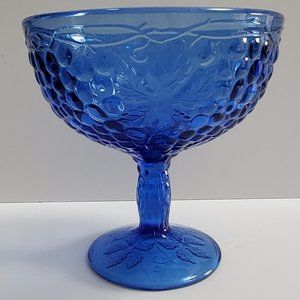 VTG Blue Glass Fruit Bowl Compote Pressed Glass Design Pedestal Centrepiece